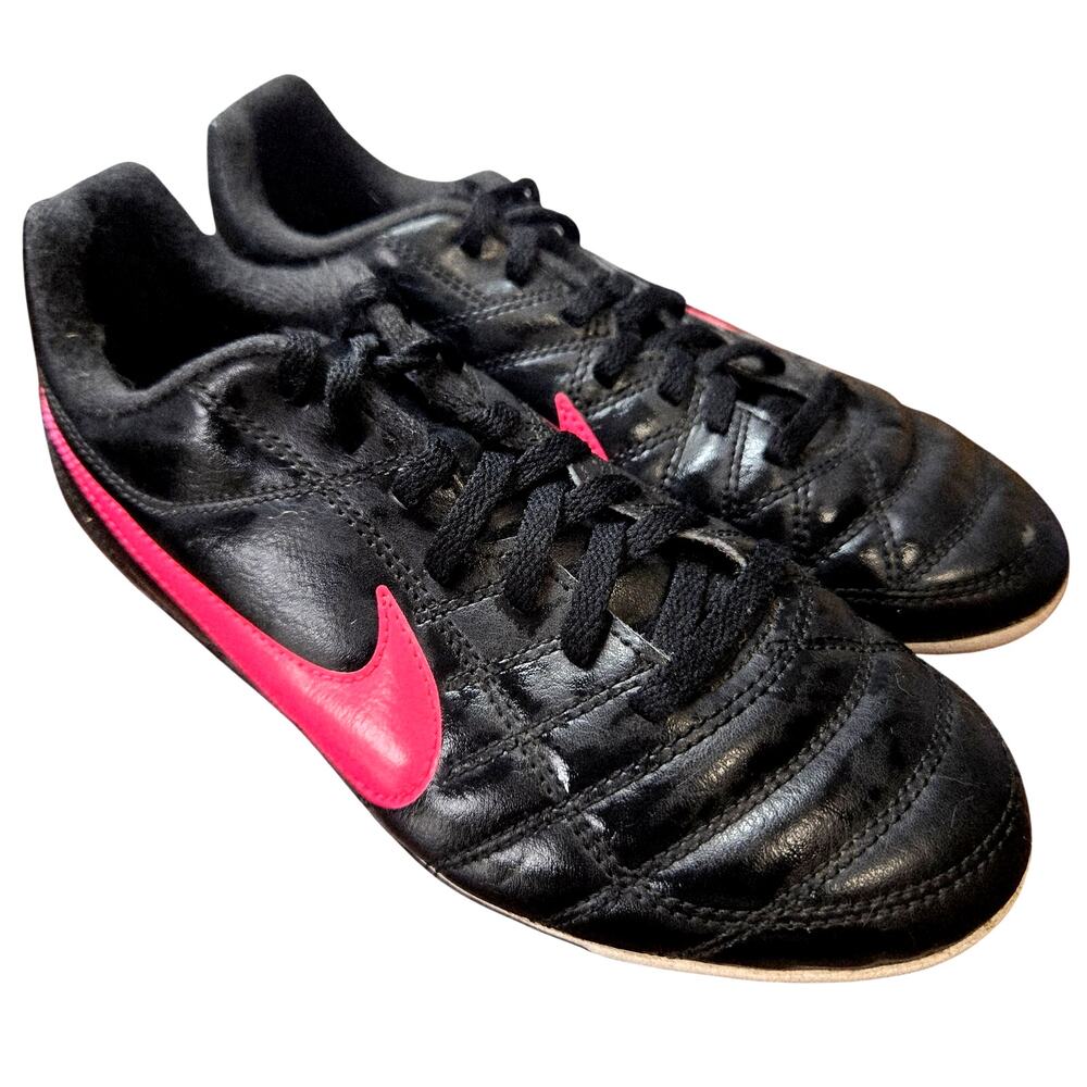 Nike 3Y Chasser Soccer Cleats Black Pink Girl's Tennis Shoes Athletic Sneakers